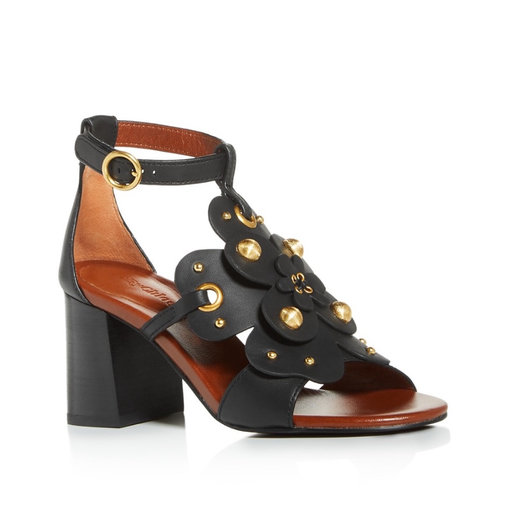 See By Chloe Women's Haya Floral Stud Block-Heel Sandals - Picture 15 of 16